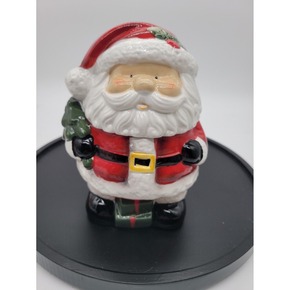 Santa Claus Ceramic Christmas Cookie Jar w/ Lid 7.5" H x 6" W x 5" L